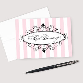 Roze Vintage Fleur de Lis Franse Bruiloftsborrel Bedankkaart