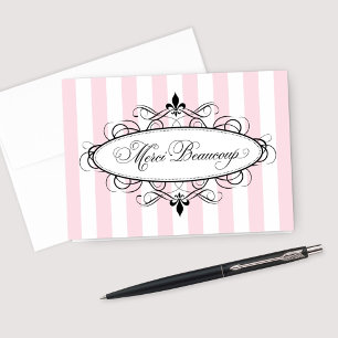 Roze Vintage Fleur de Lis Franse Bruiloftsborrel Bedankkaart