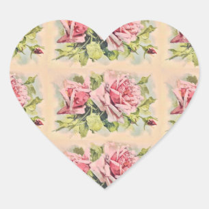 Roze Vintage Floral Hart Sticker