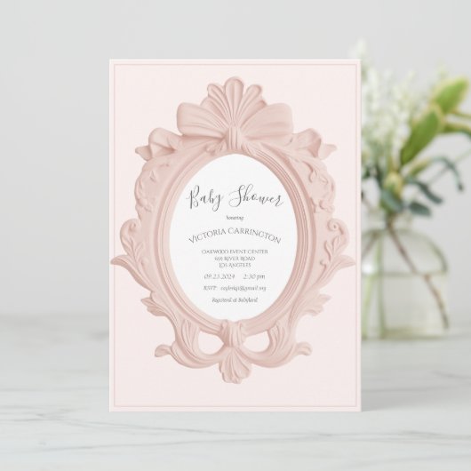 Roze Vintage Frame Baby Shower Kaart (Staand voorkant)