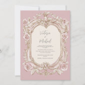 Roze Vintage Frame Elegante Trouw Kaart (Voorkant)