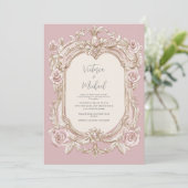 Roze Vintage Frame Elegante Trouw Kaart (Staand voorkant)