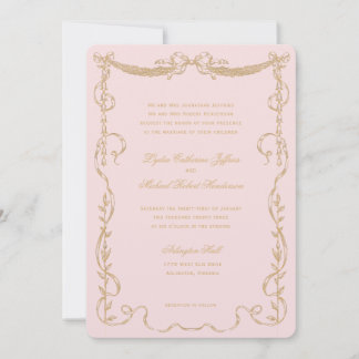 Roze Vintage Franse Swag Monogram Uitnodiging
