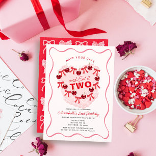 Roze Vintage Hart Cakemeisje 2de Verjaardag Kaart
