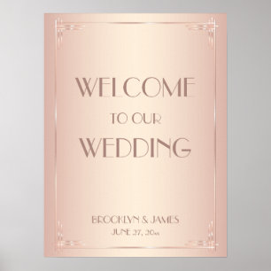 Roze vintage huwelijksreceptie bord afdrukken poster