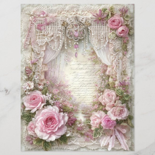 Roze Vintage Junk Journal Scrapbook Papier (Voorkant)