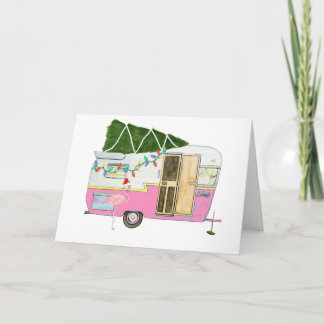 Roze Vintage Kampeerwagen Wenskaart Kaart
