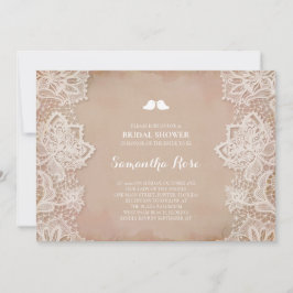 Roze Vintage Kant Bruidsuitnodiging Kaart