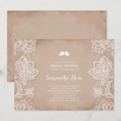 Roze Vintage Kant Bruidsuitnodiging Kaart (Voorkant / Achterkant)