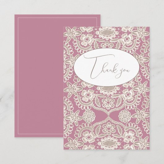 Roze Vintage Kant Platte Bedankkaart (Voorkant / Achterkant)