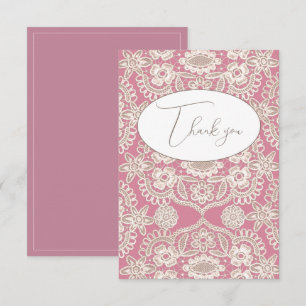 Roze Vintage Kant Platte Bedankkaart