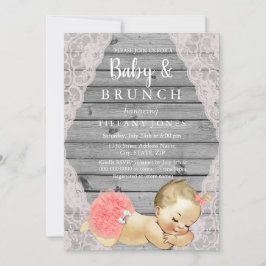 Roze Vintage Kant Rustic Grijze Baby & Brunch Uitn Kaart