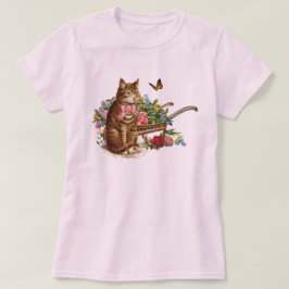 Roze Vintage Kat en Rozen T-shirt