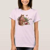 Roze Vintage Kat en Rozen T-shirt (Voorkant)