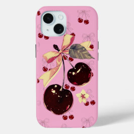Roze vintage kersen- en strikpatroon iPhone-hoesje iPhone 15 Case