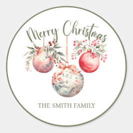 ROZE VINTAGE KERST ORNAMENT RONDE STICKER