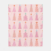 Roze Vintage Kerstbomen Fleece Deken (Voorkant)