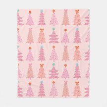 Roze Vintage Kerstbomen Fleece Deken