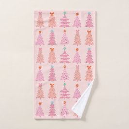Roze vintage kerstbomen handdoek