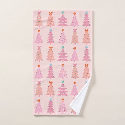 Roze vintage kerstbomen handdoek (Handdoek)