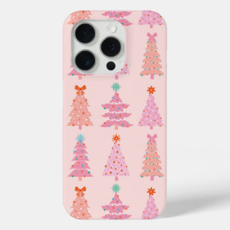 Roze Vintage Kerstbomen Telefoonhoes iPhone 15 Pro Case