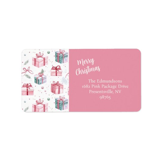 Roze Vintage Kerstcadeau Pakketten Etiket (Voorkant)