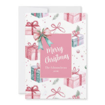 Roze Vintage Kerstcadeaupakketten Vakantiewenskaar