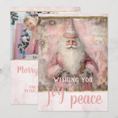 Roze Vintage Kerstfoto Feestdagenkaart (Voorkant / Achterkant)