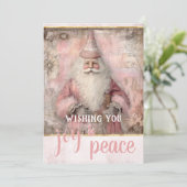 Roze Vintage Kerstfoto Feestdagenkaart (Staand voorkant)