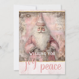 Roze Vintage Kerstfoto Feestdagenkaart