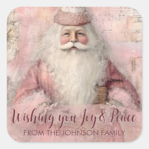 Roze Vintage Kerstfoto Vierkante Sticker