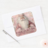 Roze Vintage Kerstfoto Vierkante Sticker (Envelop)