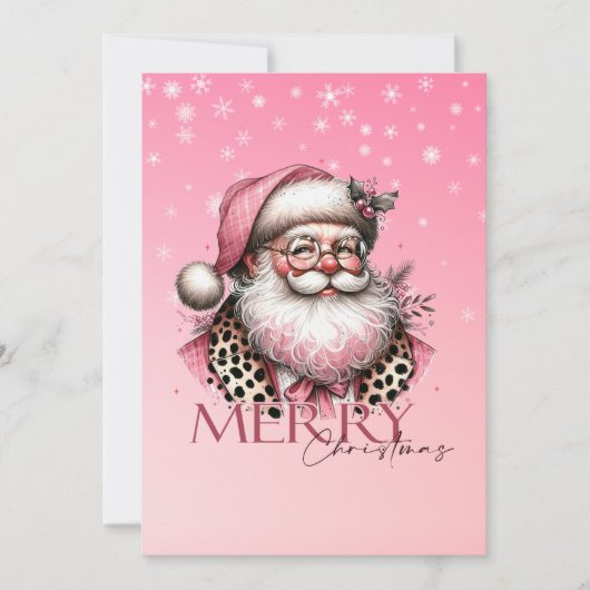 Roze Vintage Kerstman Kerstkaart (Voorkant)