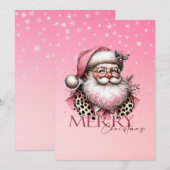 Roze Vintage Kerstman Kerstkaart (Voorkant / Achterkant)