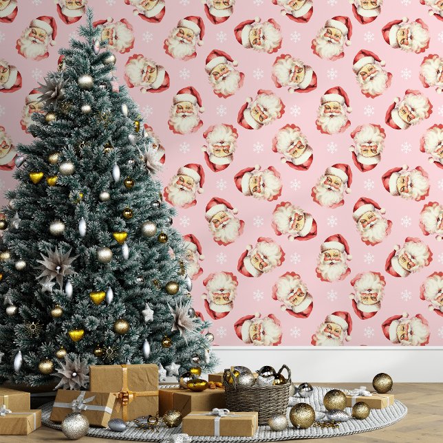 Roze Vintage Kerstman Kerstmis Behang (Creator heeft geüpload)