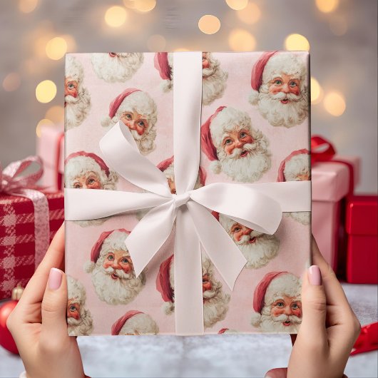 Roze Vintage Kerstman Kerstmis Cadeaupapier