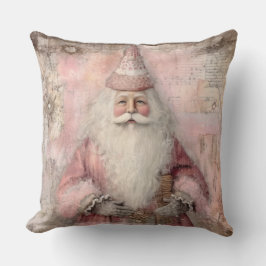 Roze Vintage Kerstman Kussen