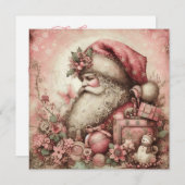 Roze vintage Kerstman wenskaart Feestdagenkaart (Voorkant / Achterkant)