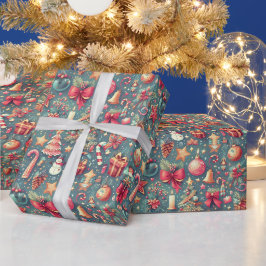 Roze Vintage Kerstmis Cadeaupapier