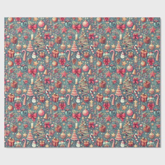 Roze Vintage Kerstmis Cadeaupapier (Vlak)