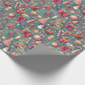 Roze Vintage Kerstmis Cadeaupapier (Hoek)