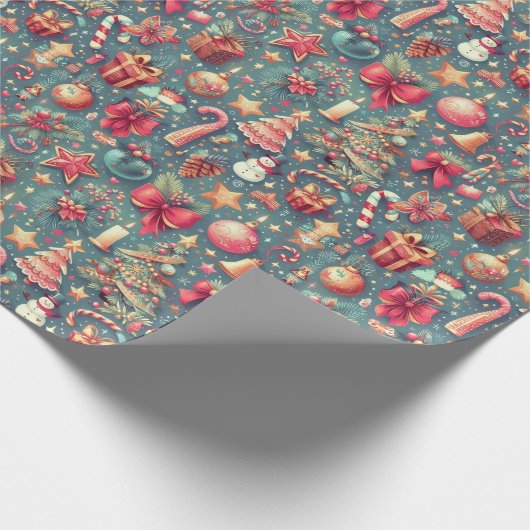 Roze Vintage Kerstmis Cadeaupapier (Hoek)