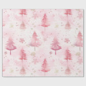 Roze Vintage Kerstmis dennenbomen Cadeaupapier (Vlak)