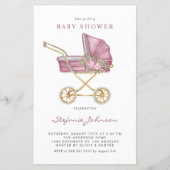 Roze Vintage Kinderwagen Baby Shower Uitnodiging (Voorkant)
