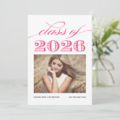 Roze Vintage Klas van 2026 Foto Afstuderen Aankondiging (Staand voorkant)