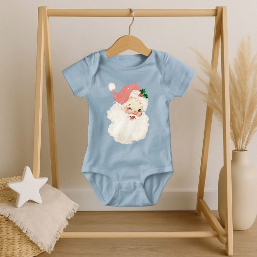 Roze vintage knipogende kerstman baby romper