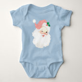 Roze vintage knipogende kerstman baby romper (Voorkant)