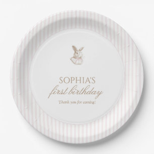 Roze Vintage Konijn Some Bunny Is Turning One Papieren Bordje