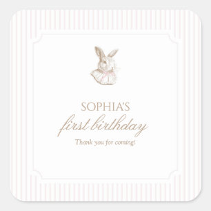 Roze Vintage Konijn Some Bunny Is Turning One Vierkante Sticker
