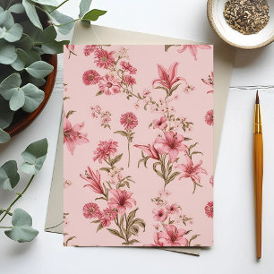 Roze Vintage Lelies Bloemige Cottagecore Briefkaart